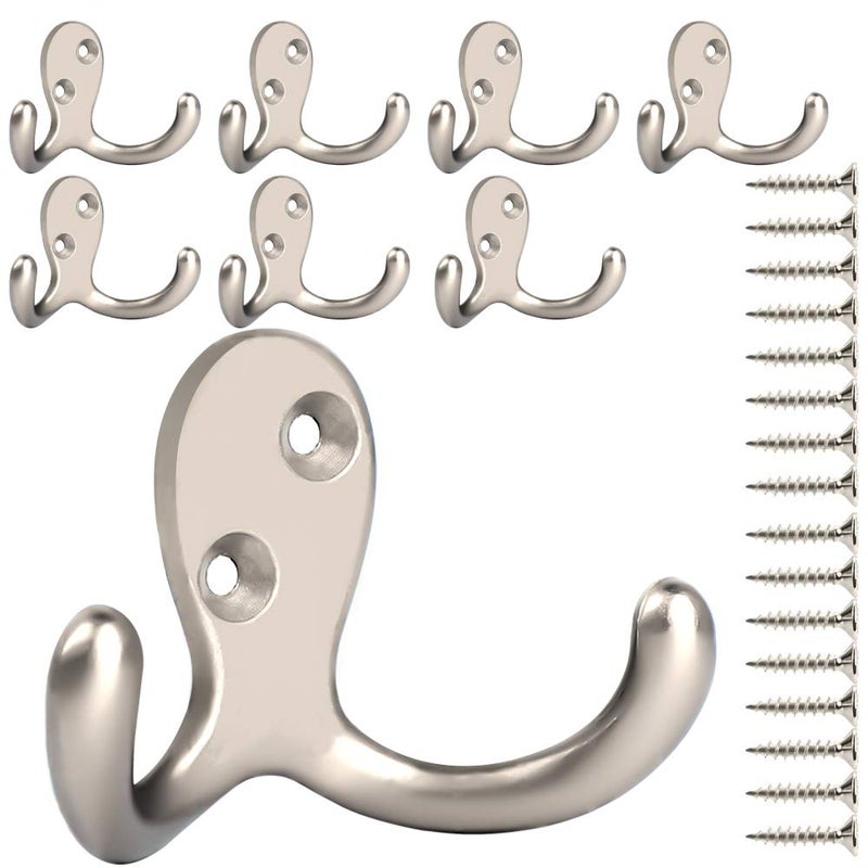 IBosins 8 Pack Heavy Duty Double Prong Coat Hooks Wall Mounted with 16 Screws Retro Double Hooks Utility Hooks for Coat, Scarf, Bag, Towel, Key, Cap, Cup, Hat - Image 1